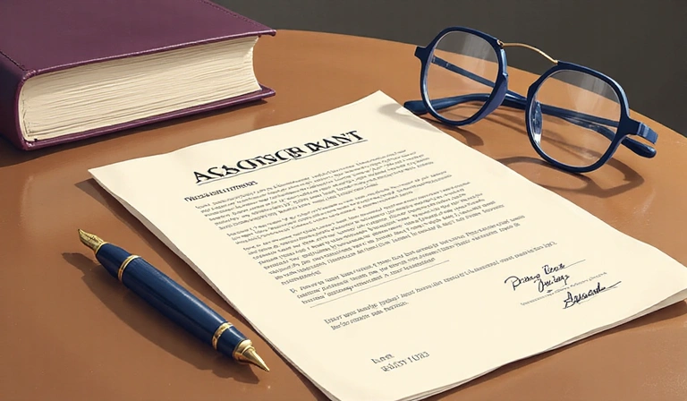 Illustration of a legal document with a pen and glasses, signifying agreement
